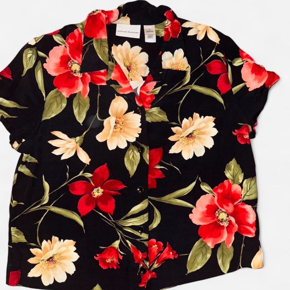 Alfred Dunner Black and Red Floral Button Down Shirt